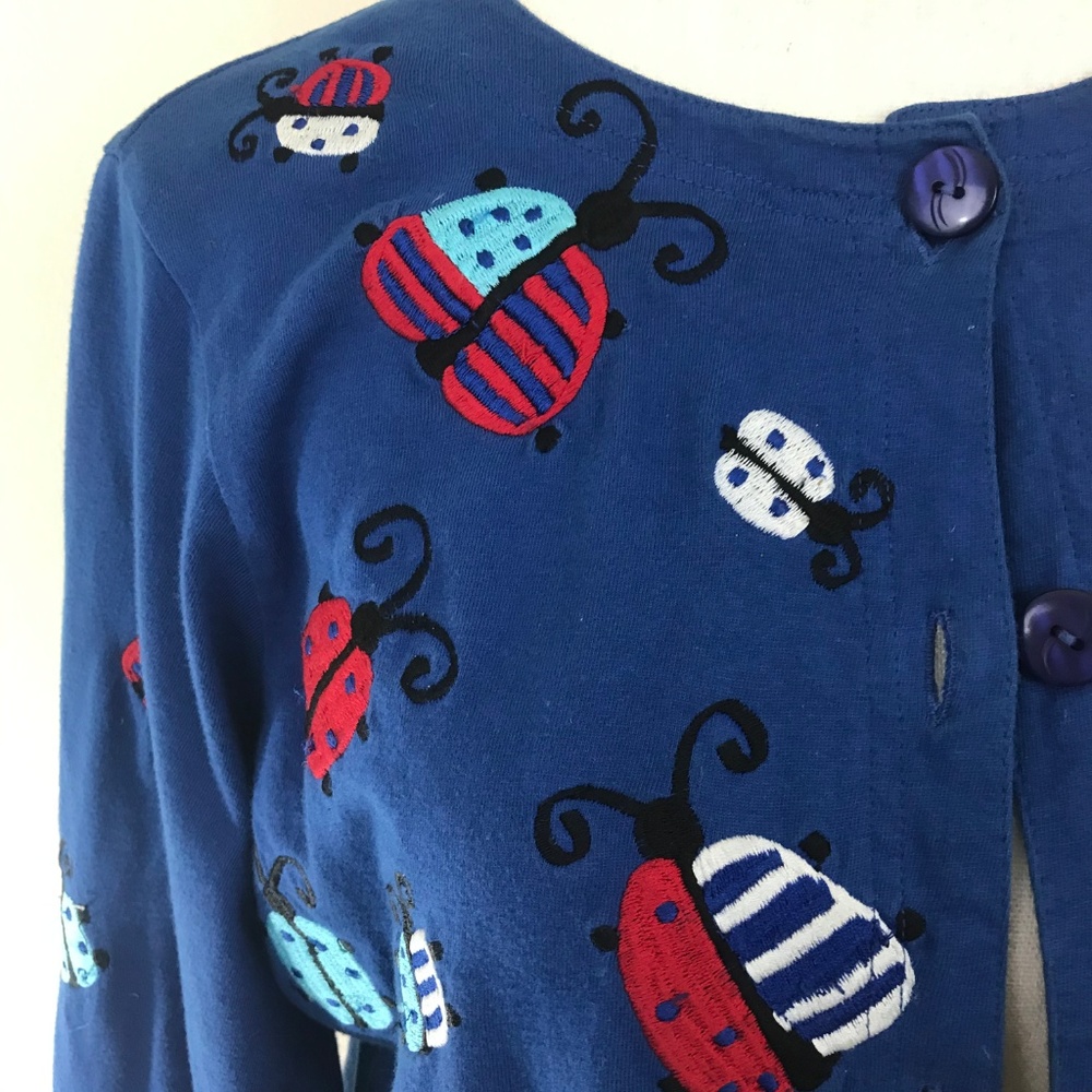 Michael Simon Embroidered Ladybug Button Cardigan - image 3